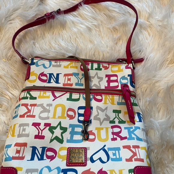 Dooney Bourke Pink Graffiti Rainbow Logo Pattern Tote  Bag  excellent condition - Picture 4 of 7